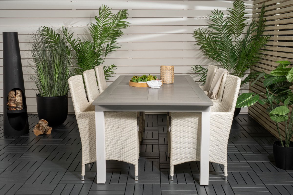 Albany Tuinmeubelset Tafel 100x224/324cm En 6 Stoel Malin,. - Grijs