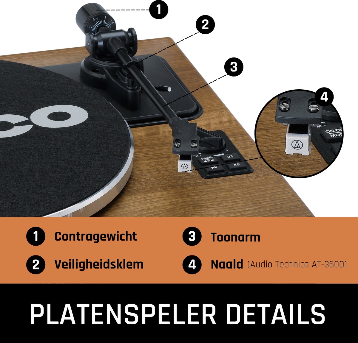 Lenco Platenspeler Met 4 Ingebouwde Luidsprekers Ls-410wa Hout - Bruin