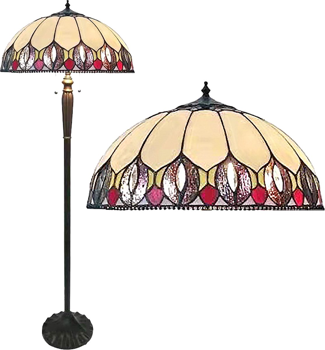 Clayre & Eef Lumilamp Tiffany Vloerlamp Ø 50*157 Cm, Bruin Glas, Kunststof Rond Staande Lamp Staanlamp Tiffany Lamp - Geel