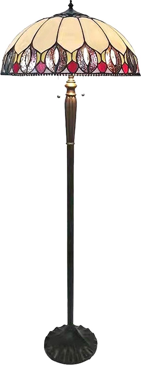 Clayre & Eef Lumilamp Tiffany Vloerlamp Ø 50*157 Cm, Bruin Glas, Kunststof Rond Staande Lamp Staanlamp Tiffany Lamp - Geel