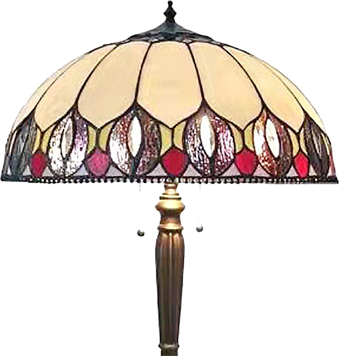 Clayre & Eef Lumilamp Tiffany Vloerlamp Ø 50*157 Cm, Bruin Glas, Kunststof Rond Staande Lamp Staanlamp Tiffany Lamp - Geel