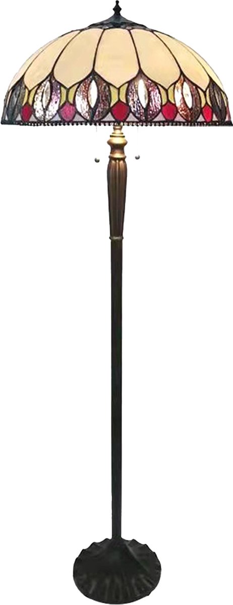 Clayre & Eef Lumilamp Tiffany Vloerlamp Ø 50*157 Cm, Bruin Glas, Kunststof Rond Staande Lamp Staanlamp Tiffany Lamp - Geel