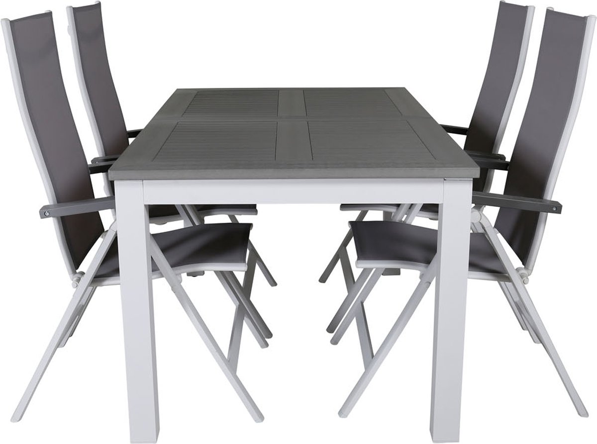 Albany Tuinmeubelset Tafel 90x152/210cm En 4 Stoel L5pos Albany, Grijs, Crèmekleur. - Wit