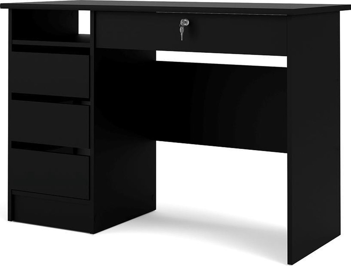 Plus Bureau Met 1 Legplank, 3 Kleine Laden En 1 Grote Lade Met Sleutel, Mat. - Zwart