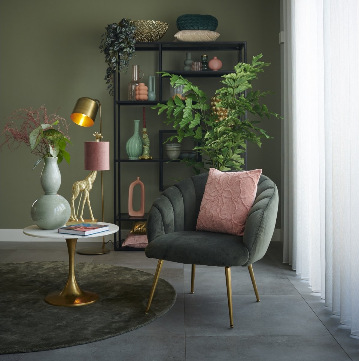 Dano Fauteuil Lounge Fauteuil, Messing. - Groen