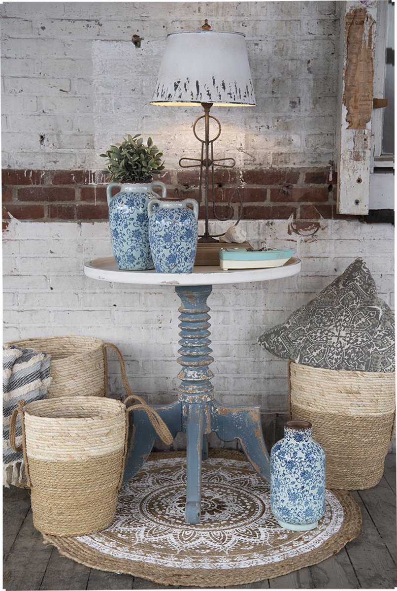 Clayre & Eef Tafellamp Ø 35*79 Cm Creme, Bruin Hout, Ijzer Bureaulamp Nachtlampje Creme Bureaulamp Nachtlampje - Beige