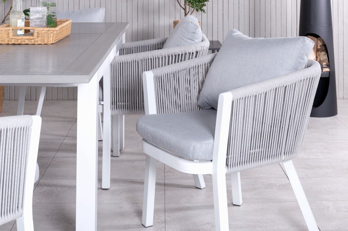 Albany Tuinmeubelset Tafel 90x152/210cm En 6 Stoel Virya, Grijs, Crèmekleur. - Wit