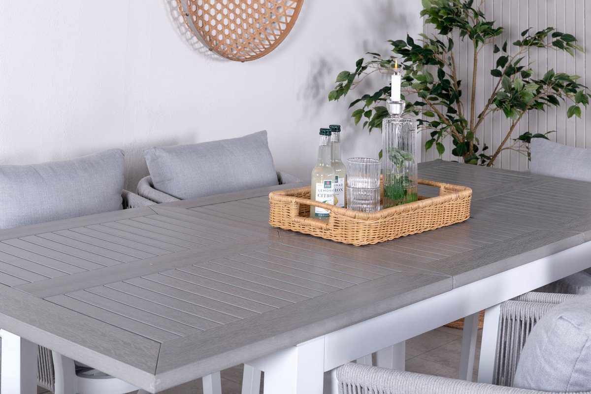 Albany Tuinmeubelset Tafel 90x152/210cm En 6 Stoel Virya, Grijs, Crèmekleur. - Wit