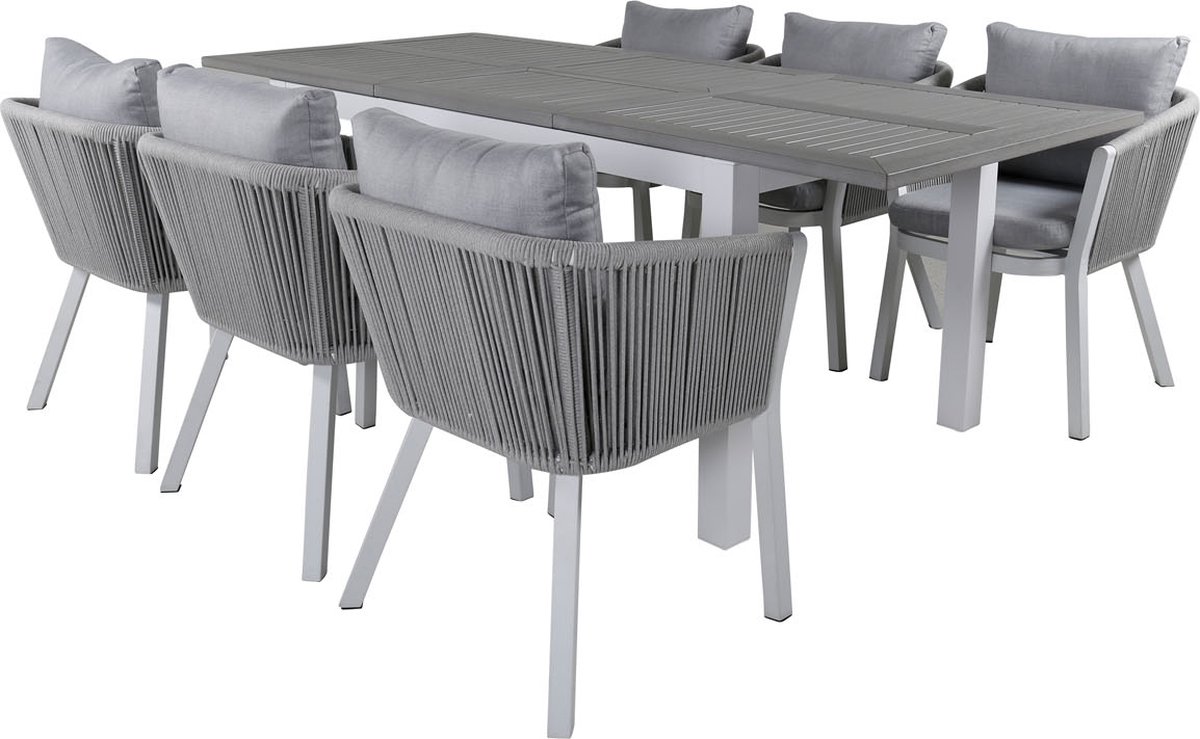 Albany Tuinmeubelset Tafel 90x152/210cm En 6 Stoel Virya, Grijs, Crèmekleur. - Wit