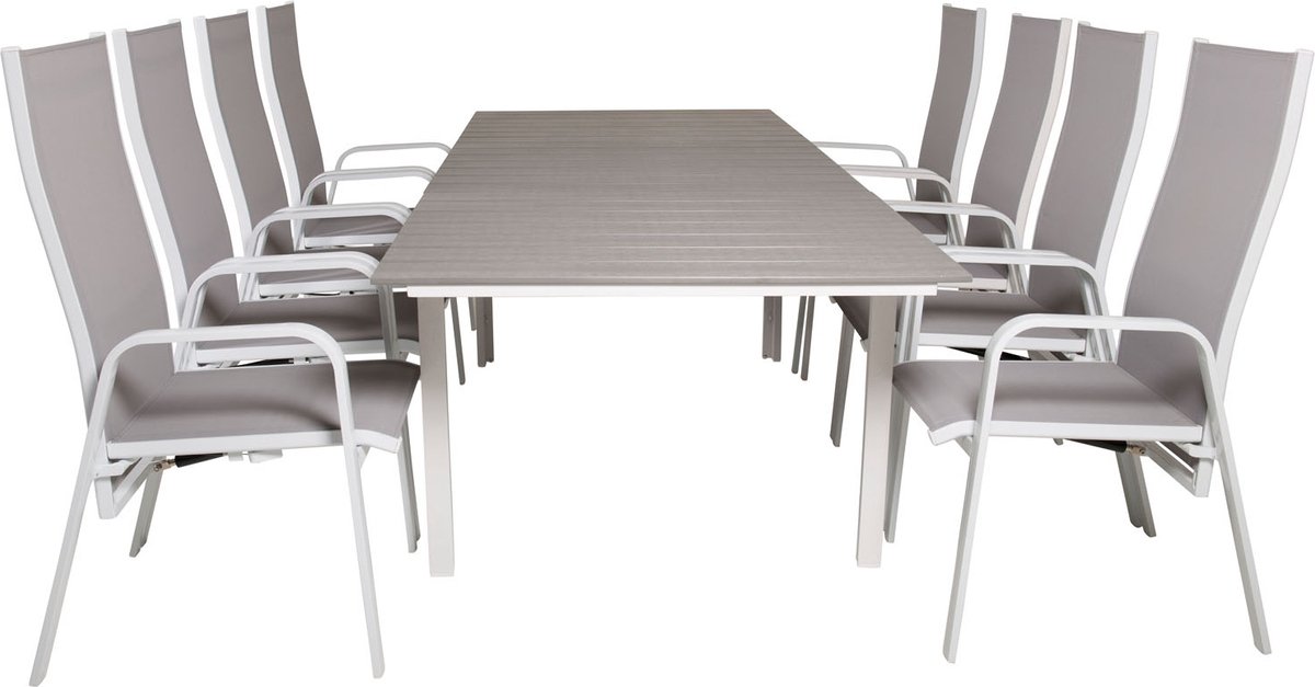 Levels Tuinmeubelset Tafel 100x160/240cm En 8 Stoel Copacabana, Grijs. - Wit