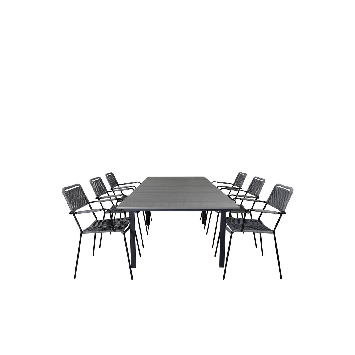 Levels Tuinmeubelset Tafel 100x160/240cm En 6 Stoel Armleuning Lindos, Grijs. - Zwart