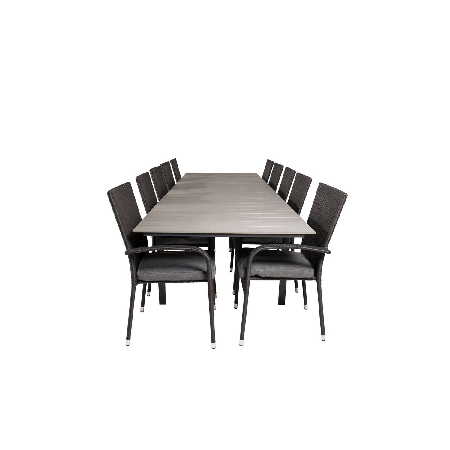 Levels Tuinmeubelset Tafel 100x229/310cm En 10 Stoel Anna, Grijs. - Zwart