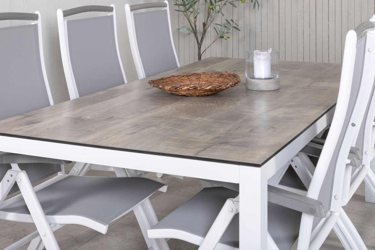Llama Tuinmeubelset Tafel 100x205cm En 6 Stoel 5pos Albany, Grijs, Crèmekleur. - Wit