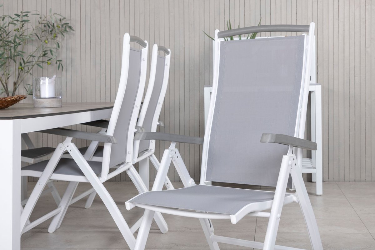 Llama Tuinmeubelset Tafel 100x205cm En 6 Stoel 5pos Albany, Grijs, Crèmekleur. - Wit
