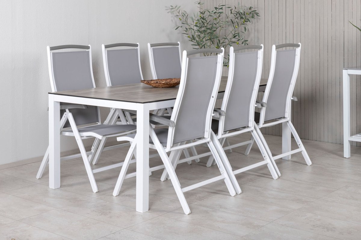 Llama Tuinmeubelset Tafel 100x205cm En 6 Stoel 5pos Albany, Grijs, Crèmekleur. - Wit
