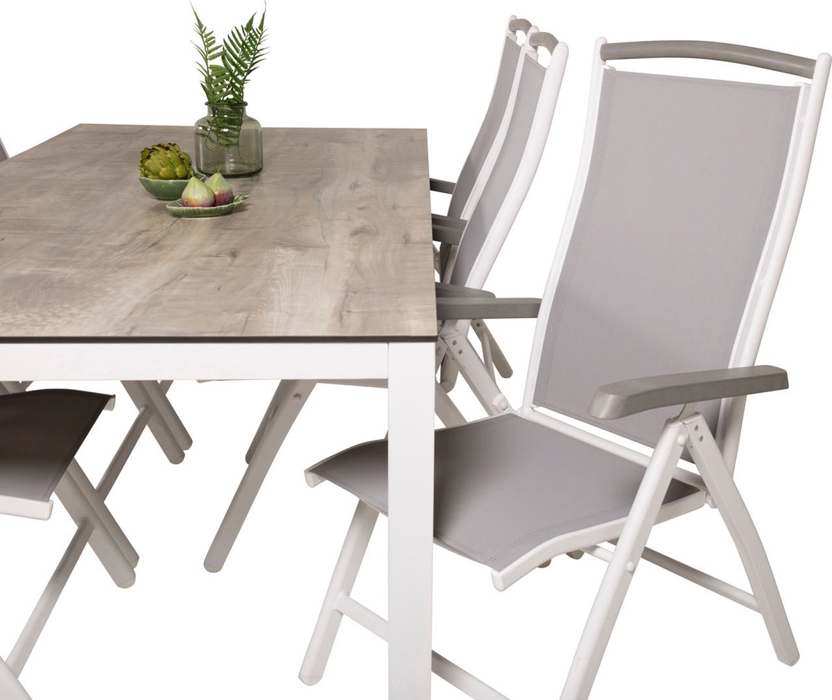 Llama Tuinmeubelset Tafel 100x205cm En 6 Stoel 5pos Albany, Grijs, Crèmekleur. - Wit