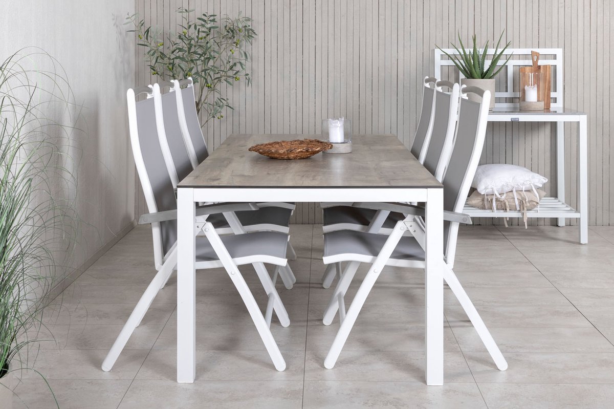 Llama Tuinmeubelset Tafel 100x205cm En 6 Stoel 5pos Albany, Grijs, Crèmekleur. - Wit