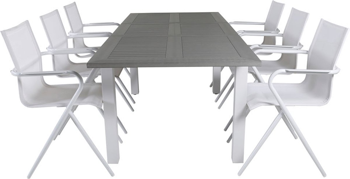 Albany Tuinmeubelset Tafel 90x160/240cm En 6 Stoel Alina, Grijs. - Wit