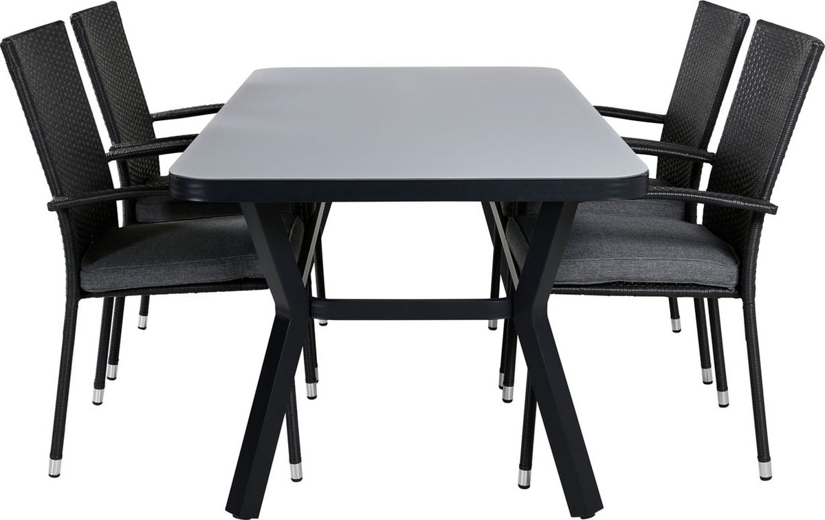 Virya Tuinmeubelset Tafel 90x160cm En 4 Stoel Anna, Grijs. - Zwart