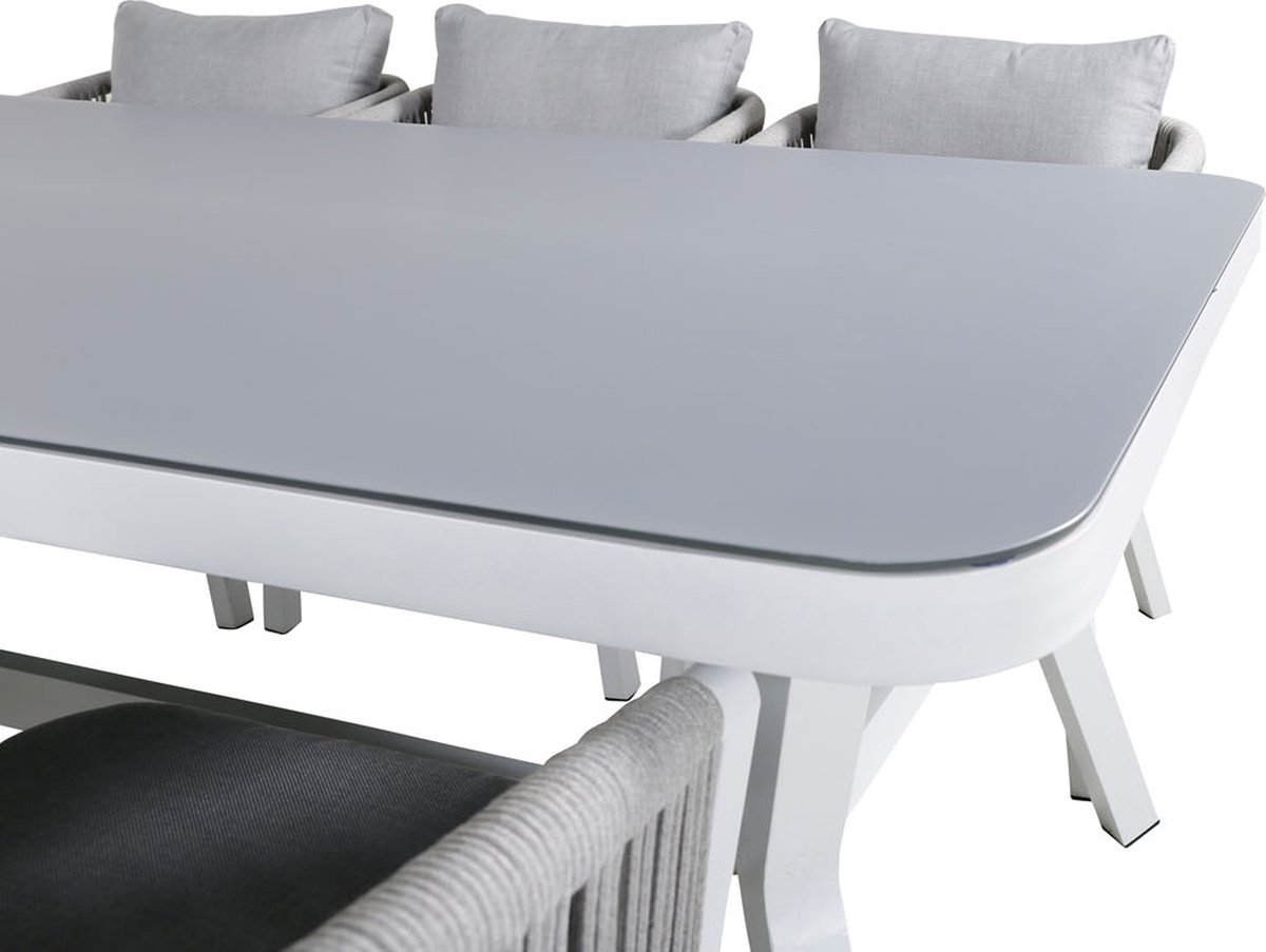 Virya Tuinmeubelset Tafel 100x200cm En 6 Stoel Virya, Grijs. - Wit