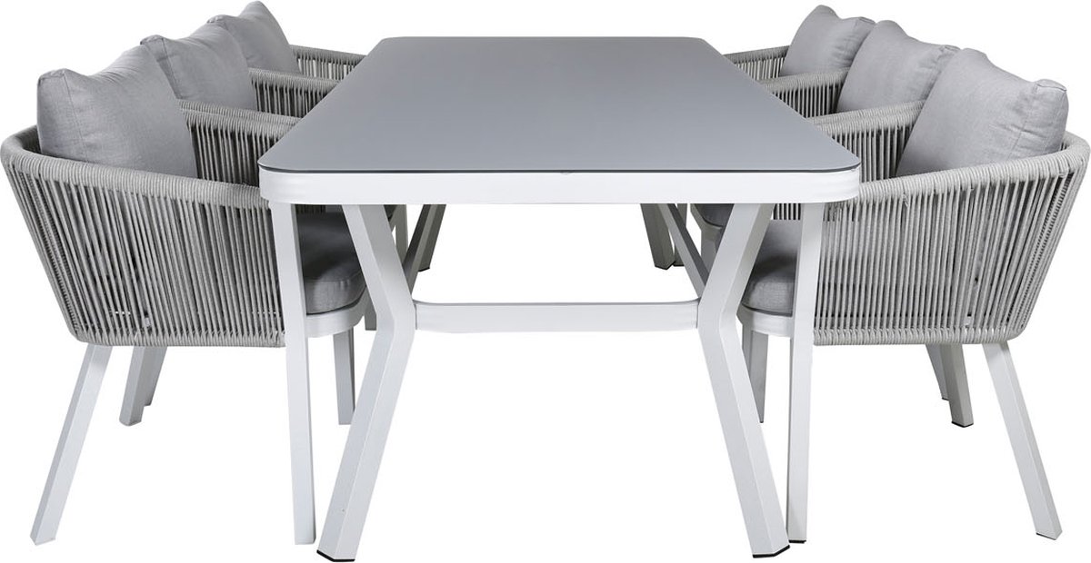 Virya Tuinmeubelset Tafel 100x200cm En 6 Stoel Virya, Grijs. - Wit