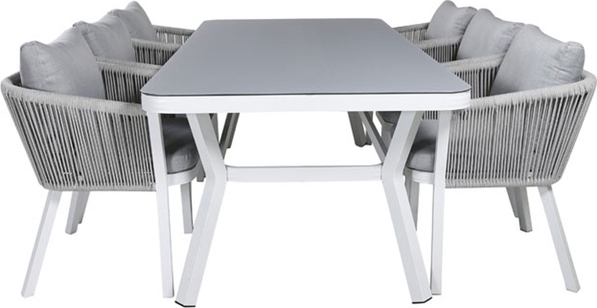 Virya Tuinmeubelset Tafel 100x200cm En 6 Stoel Virya, Grijs. - Wit