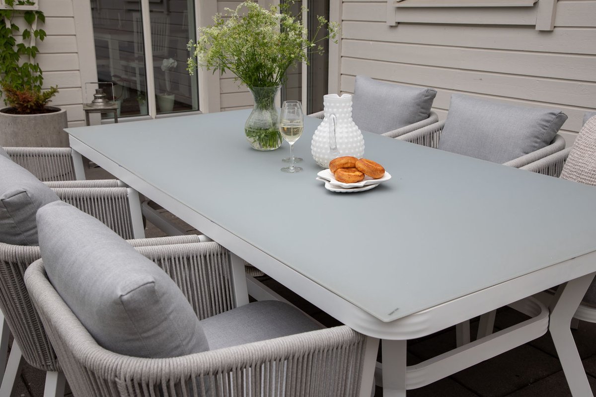 Virya Tuinmeubelset Tafel 100x200cm En 6 Stoel Virya, Grijs. - Wit