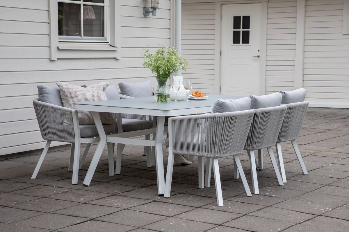 Virya Tuinmeubelset Tafel 100x200cm En 6 Stoel Virya, Grijs. - Wit