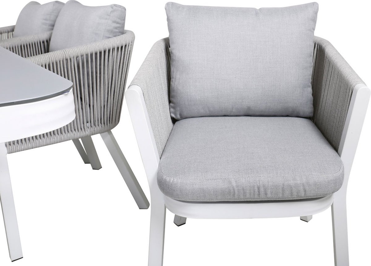 Virya Tuinmeubelset Tafel 100x200cm En 6 Stoel Virya, Grijs. - Wit
