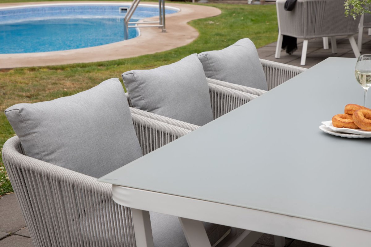 Virya Tuinmeubelset Tafel 100x200cm En 6 Stoel Virya, Grijs. - Wit