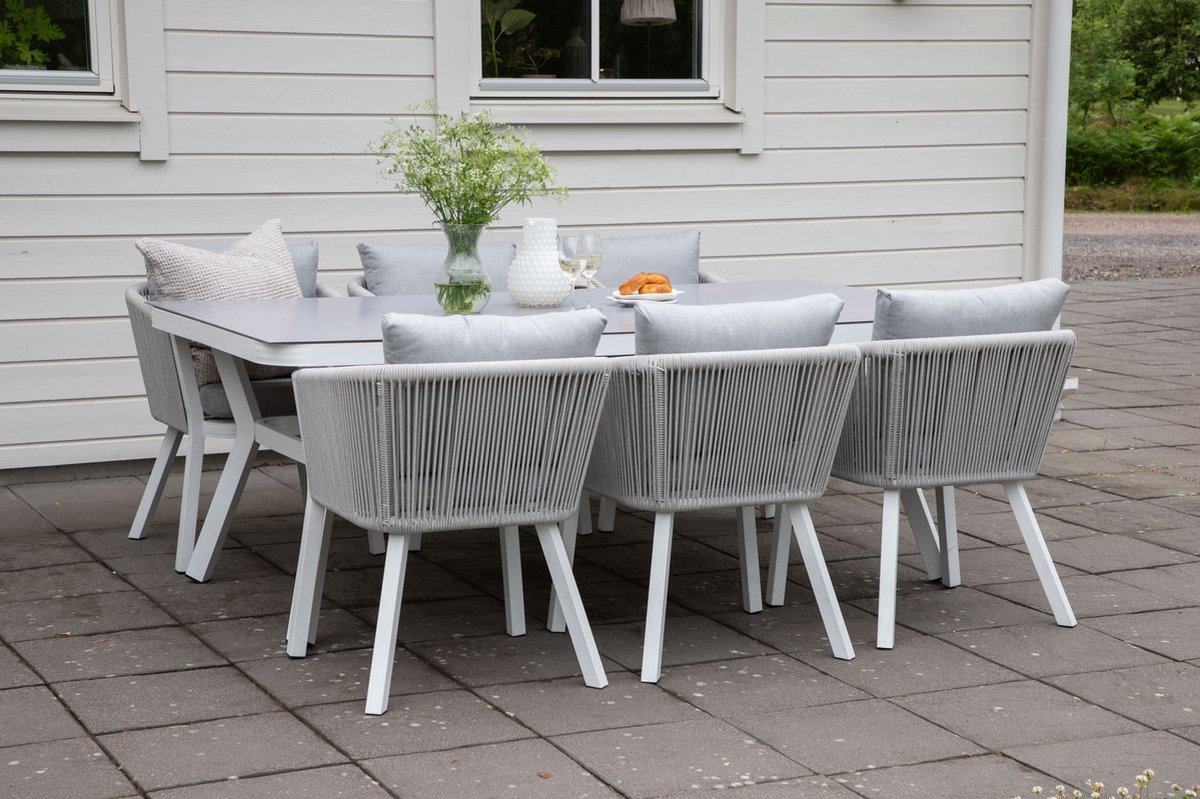 Virya Tuinmeubelset Tafel 100x200cm En 6 Stoel Virya, Grijs. - Wit