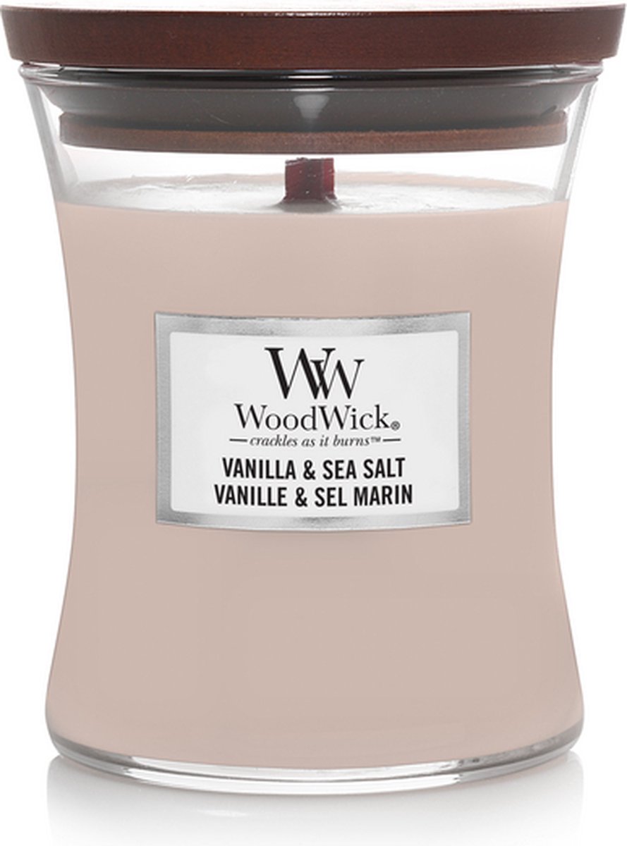 Woodwick Kaars Medium Vanilla & Sea Salt - 11 Cm / ø 10 Cm - Roze