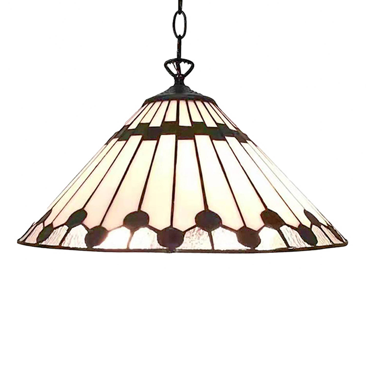 Clayre & Eef Lumilamp Hanglamp Tiffany Ø 40 Cm, Bruin Glas, Kunststof Rond Hanglamp Eettafel Hanglampen Eetkamer Hanglamp - Wit