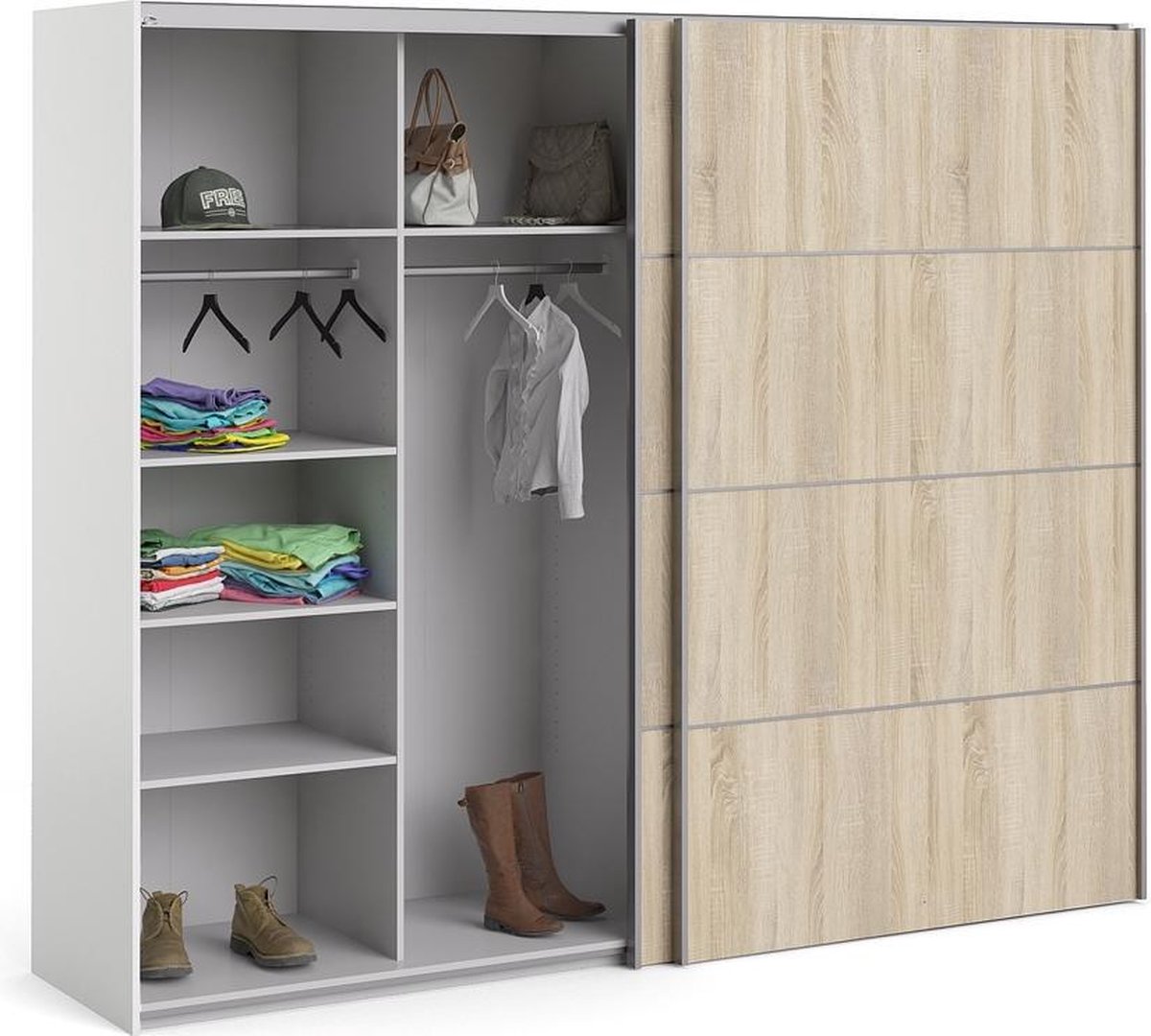 Veto Schuifdeurkast 2 Deuren Breed 243 Cm, Eiken Decor. - Wit