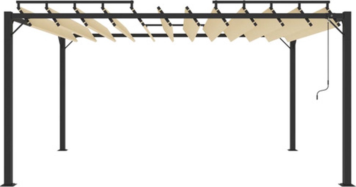 Vidaxl Prieel Met Lamellendak 3x4 M Stof En Aluminium Crèmekleurig