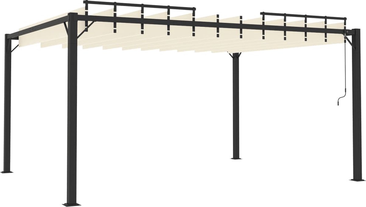 Vidaxl Prieel Met Lamellendak 3x4 M Stof En Aluminium Crèmekleurig