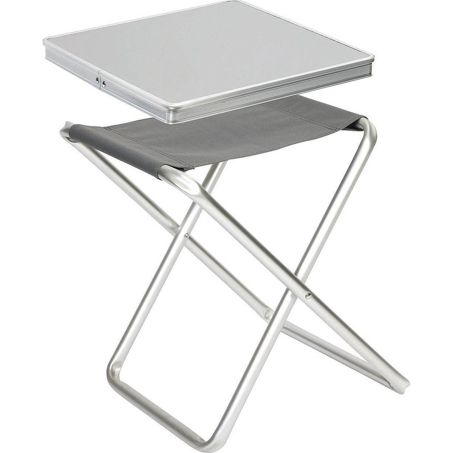 GS Quality Products Nordfalk 2-in-1 Campingtafel En Campingstoel 40x40 Cm - Inklapbare Kampeertafel / Kampeerstoel - Aluminium - Grijs