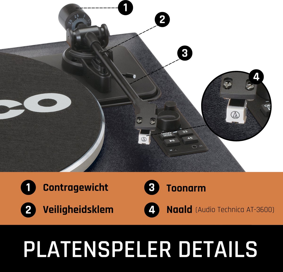 Lenco Platenspeler Met 4 Ingebouwde Luidsprekers Ls-430bk - Zwart