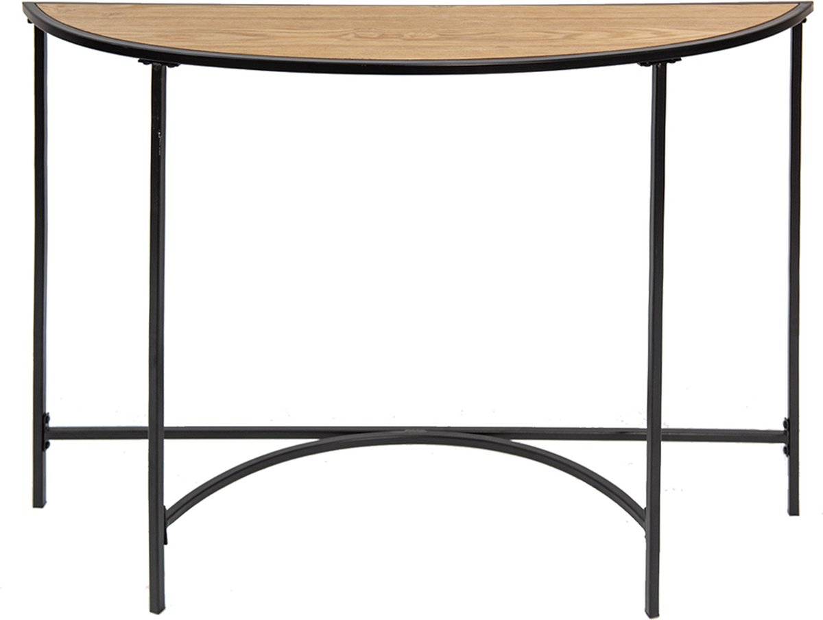 Clayre & Eef Sidetable 120*31*81 Cm, Bruin Ijzer, Hout Halfrond Wandtafel Haltafel Console Tafel Wandtafel - Zwart