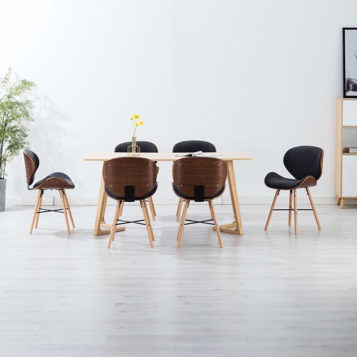 Vidaxl Eetkamerstoelen 6 St Stof En Gebogen Hout Donker - Grijs