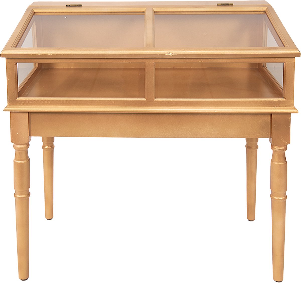 Clayre & Eef Sidetable Vitrine 80*46*85 Cmkleurig Hout, Glas Tafelkleurig Tafel - Goud