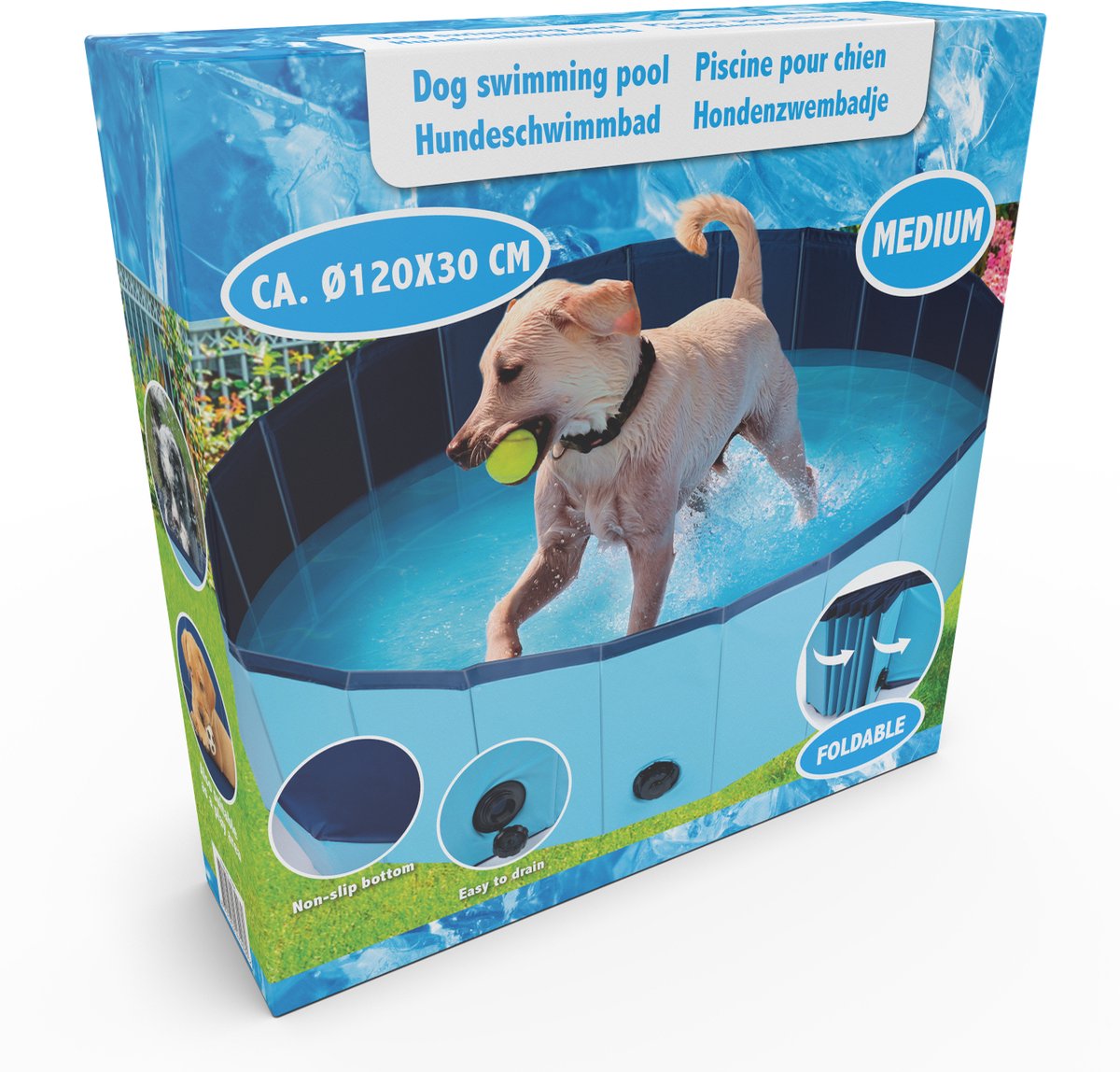 Pet Comfort Pet Hondenzwembad - 120 X 30 Cm - Middelgrote Hondenrassen - Opvouwbaar Honden Bad - Anti-slip Bodem - Blauw