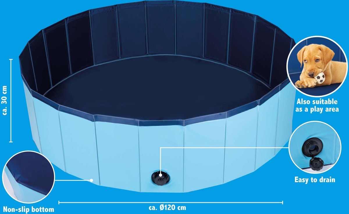 Pet Comfort Pet Hondenzwembad - 120 X 30 Cm - Middelgrote Hondenrassen - Opvouwbaar Honden Bad - Anti-slip Bodem - Blauw