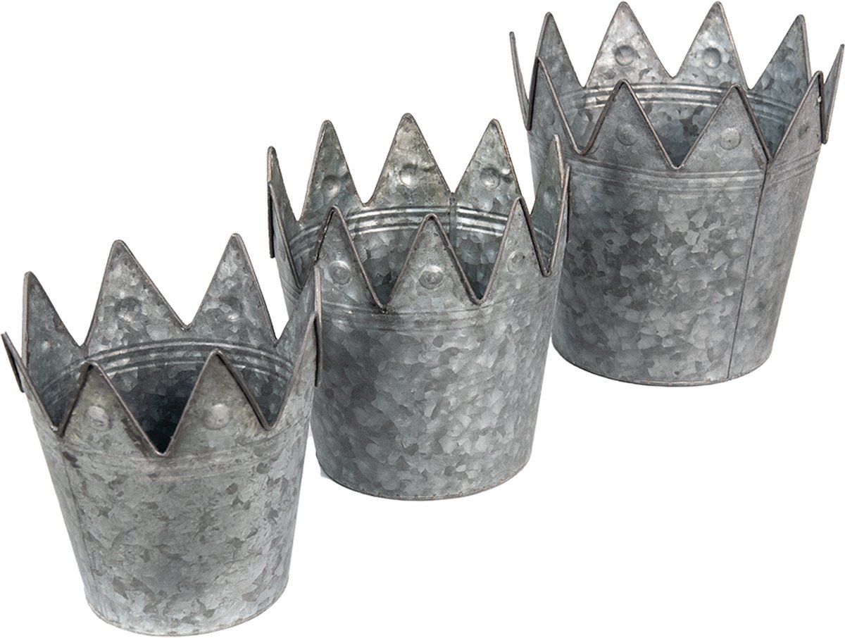 Clayre & Eef Planthouder Ø 29*27 / Ø 25*24 / Ø 21*20 Cm Metaal Bloempot Decoratie Pot Bloempot Decoratie - Grijs