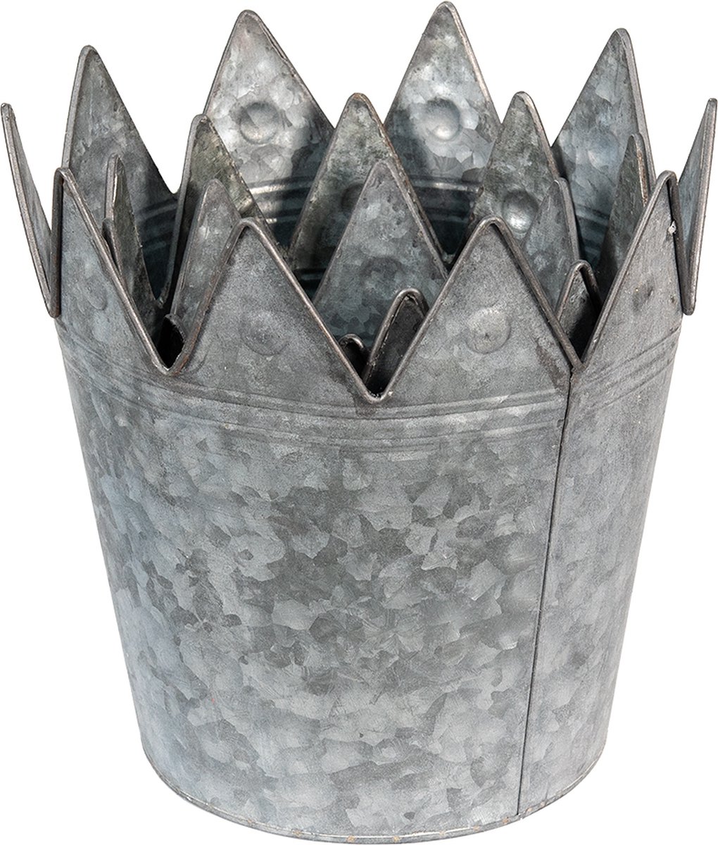 Clayre & Eef Planthouder Ø 29*27 / Ø 25*24 / Ø 21*20 Cm Metaal Bloempot Decoratie Pot Bloempot Decoratie - Grijs