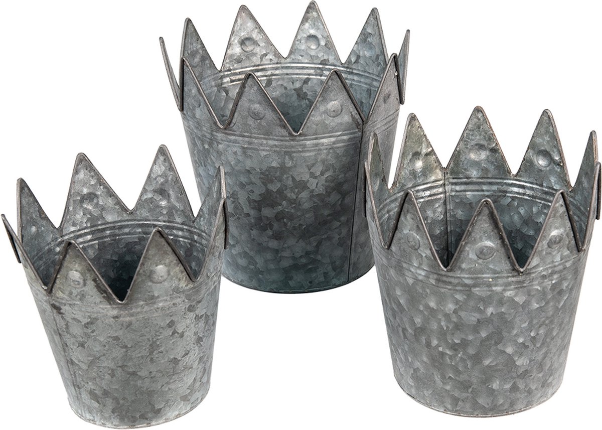 Clayre & Eef Planthouder Ø 29*27 / Ø 25*24 / Ø 21*20 Cm Metaal Bloempot Decoratie Pot Bloempot Decoratie - Grijs