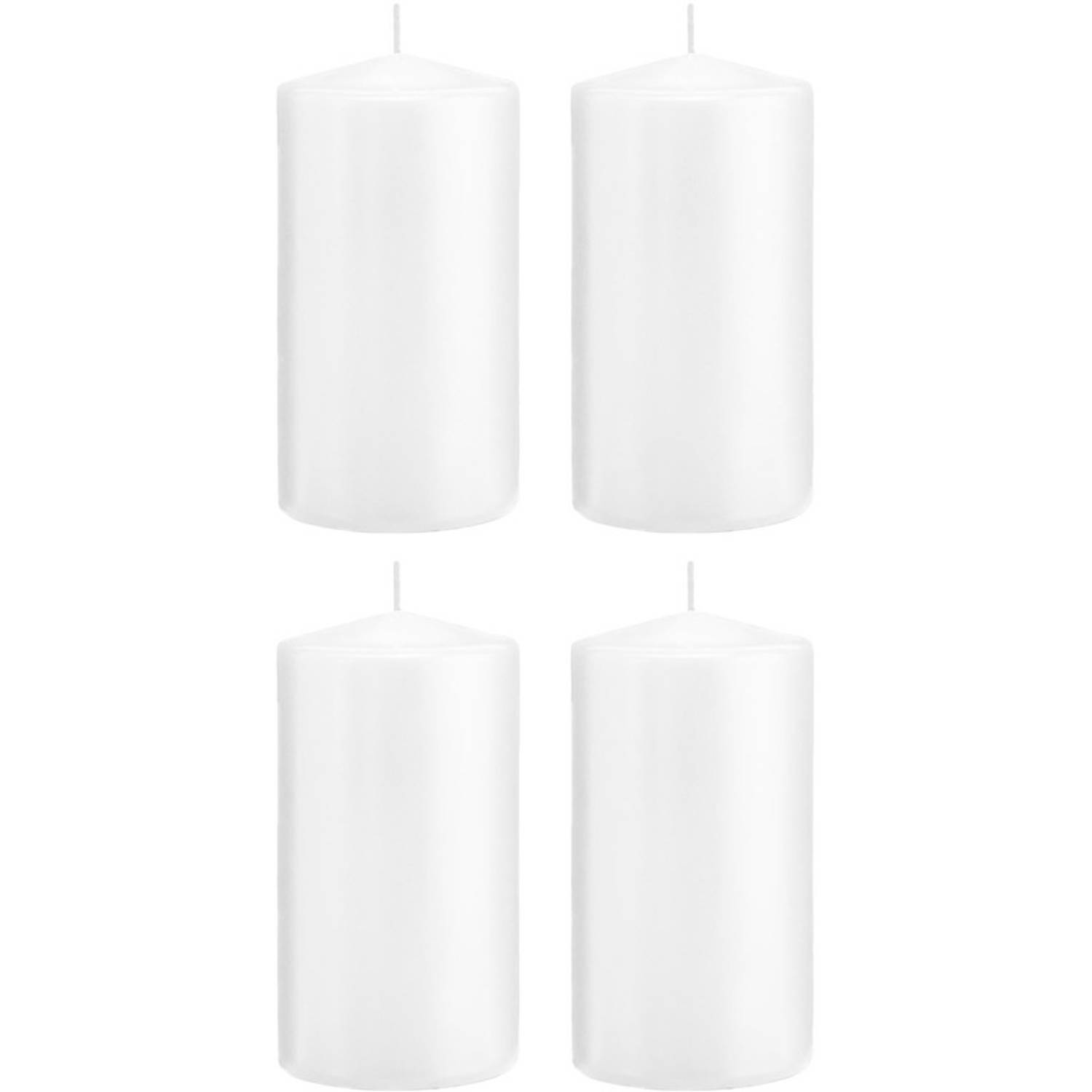 Trend Candles 4xte Cilinderkaarsen/stompkaarsen 8 X 15 Cm 69 Branduren - Geurloze Kaarsen - Woondecoraties - Wit