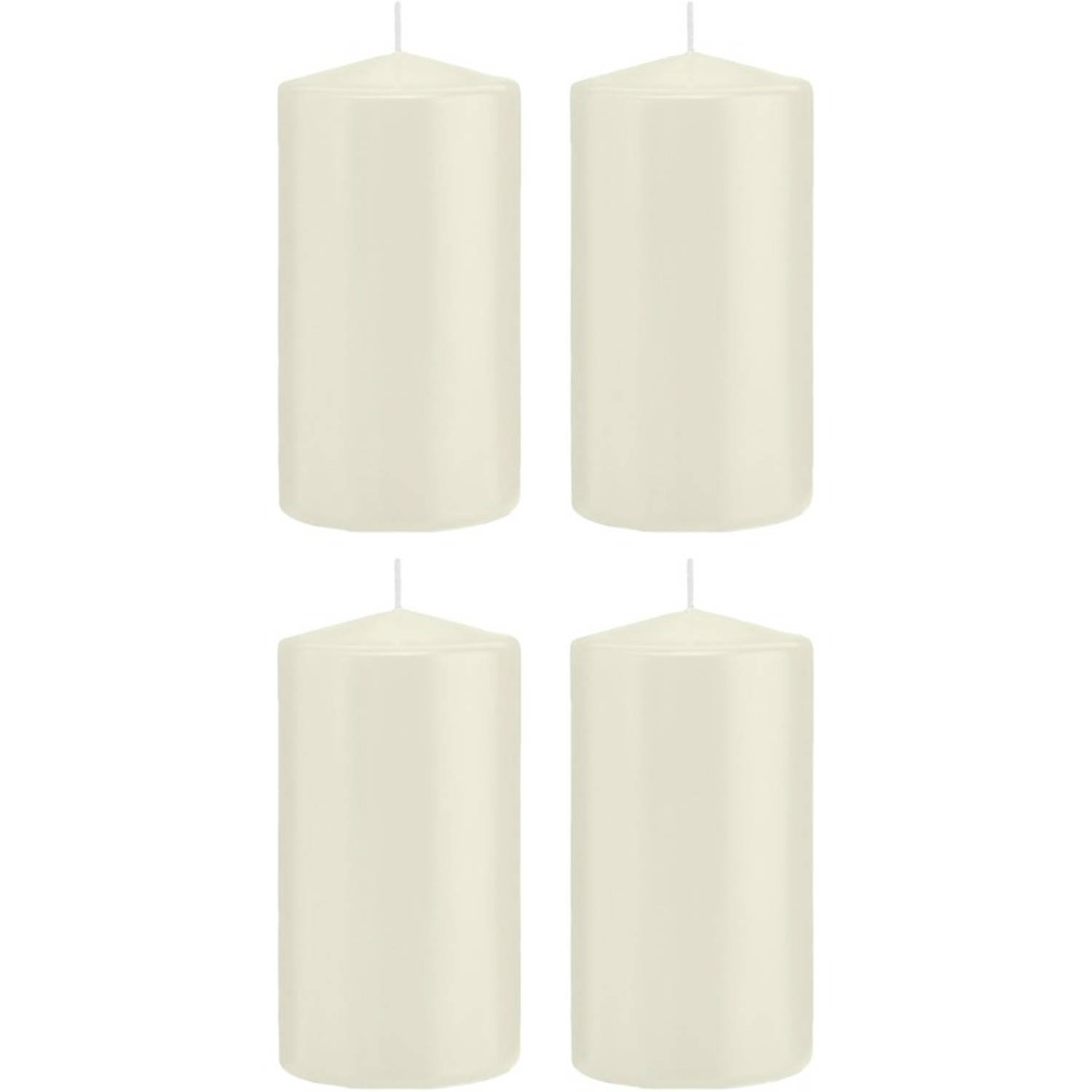Trend Candles 4x Ivoorte Cilinderkaarsen/stompkaarsen 8 X 15 Cm 69 Branduren - Geurloze Kaarsen - Woondecoraties - Wit