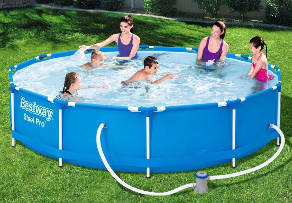 Bestway Steel Pro Opzetzwembad - 366 X 76 Cm - Zwembad Met Filterpomp - Rond - Frame Van Staal - - Blauw