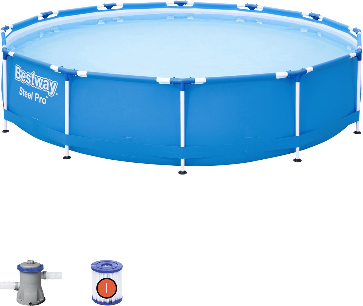 Bestway Steel Pro Opzetzwembad - 366 X 76 Cm - Zwembad Met Filterpomp - Rond - Frame Van Staal - - Blauw